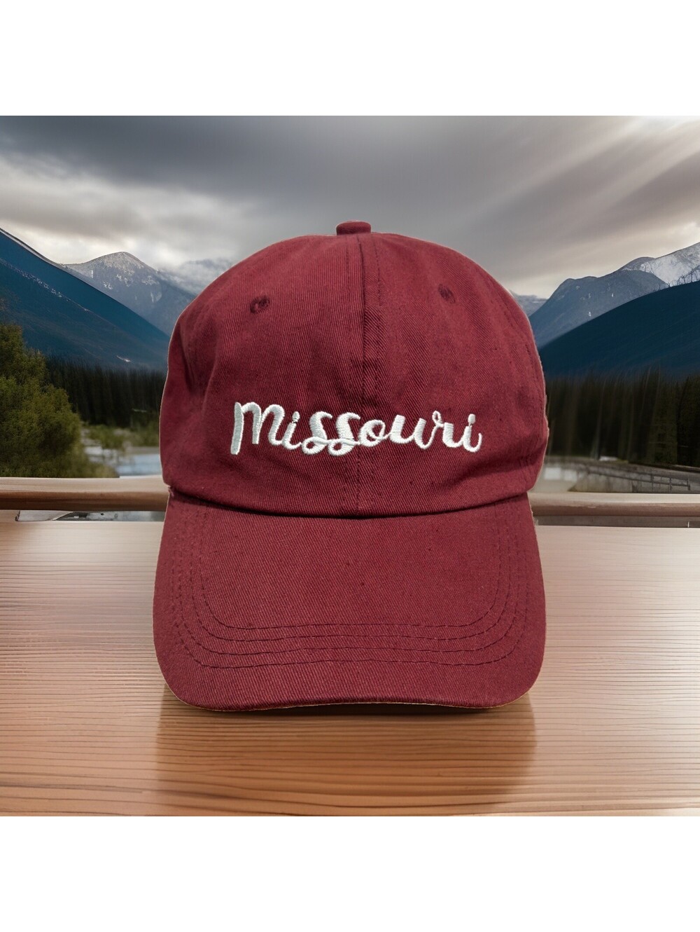 Missouri Show Me State The Cave State Park Mountains Dark Red Baseball Hat Cap